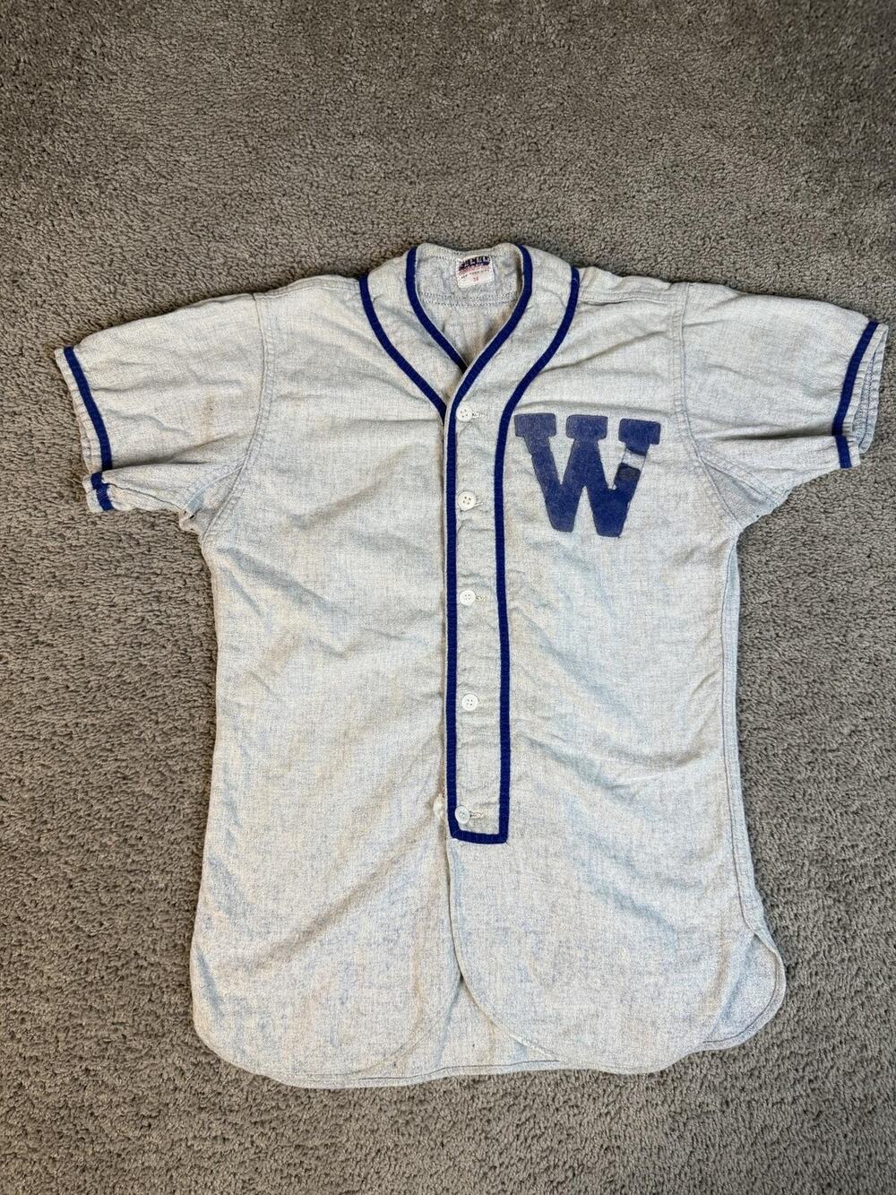 Vintage 1940s Dodge Davis Baseball Jersey Mens 38 Gray Wool Flannel True Vintage